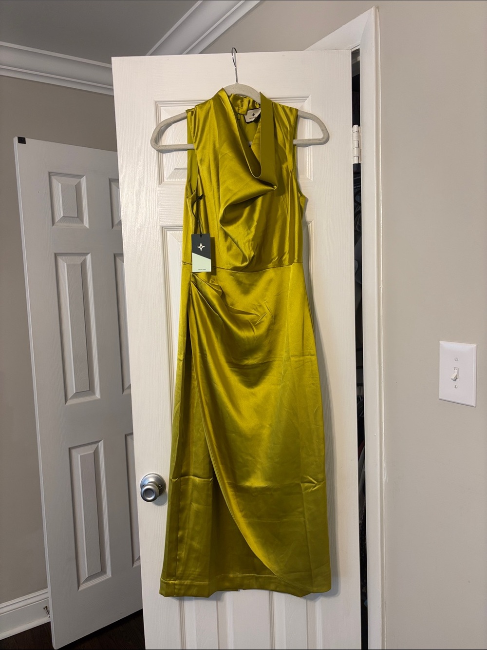 Tuckernuck Satin Draped Midi Dress in Lime with Tags - Picture 3 of 5